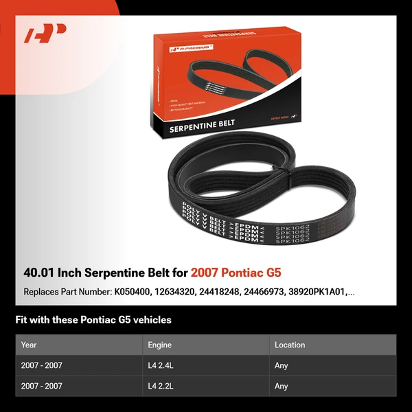 40.01 Inch Serpentine Belt for 2007 Pontiac G5