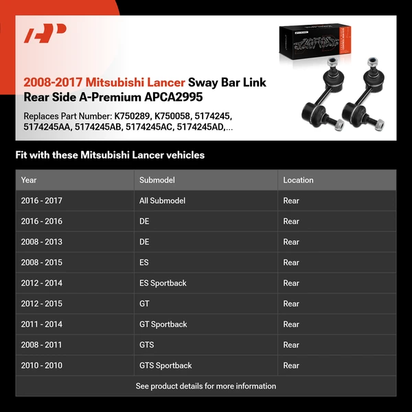 2008-2017 Mitsubishi Lancer Sway Bar Link Rear Side A-Premium APCA2995