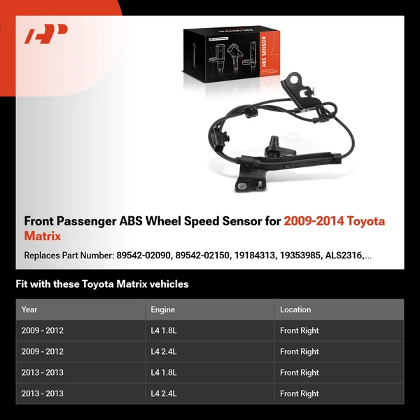 Front Passenger ABS Wheel Speed Sensor for 2009-2014 Toyota Matrix