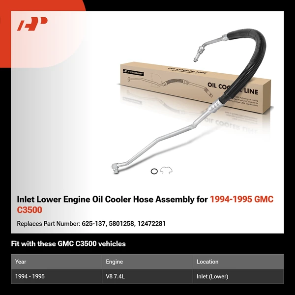 Inlet Lower Engine Oil Cooler Hose Assembly for 1994-1995 GMC C3500