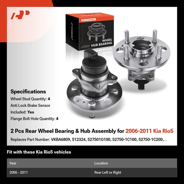 2 Pcs Rear Wheel Bearing & Hub Assembly for 2006-2011 Kia Rio5
