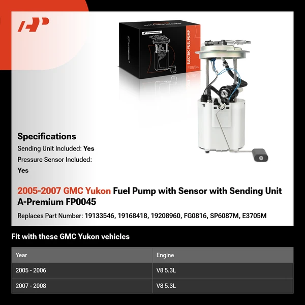 2005-2007 GMC Yukon Fuel Pump with Sensor with Sending Unit A-Premium FP0045