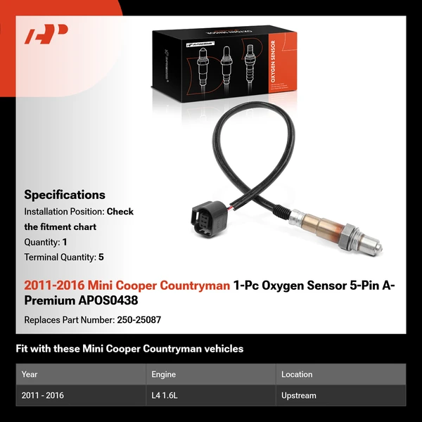 2011-2016 Mini Cooper Countryman 1-Pc Oxygen Sensor 5-Pin A-Premium APOS0438