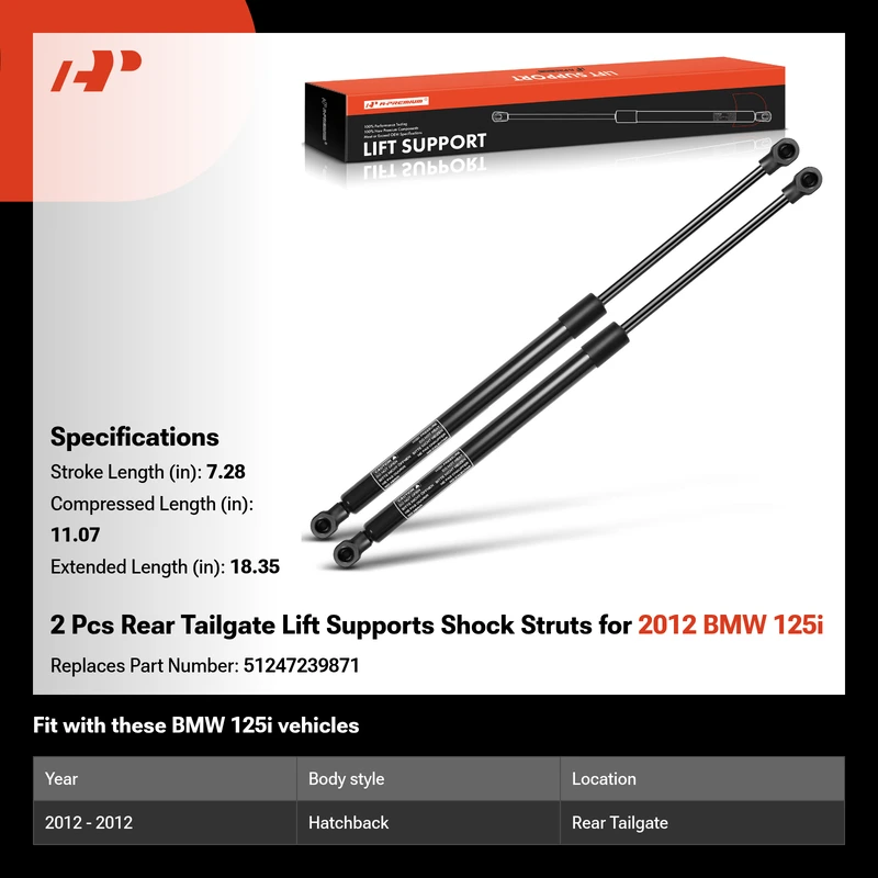 2 Pcs Rear Tailgate Lift Supports Shock Struts for 2012 BMW 125i
