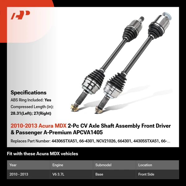 2010-2013 Acura MDX 2-Pc CV Axle Shaft Assembly Front Driver & Passenger A-Premium APCVA1405