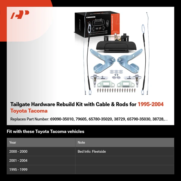 Tailgate Hardware Rebuild Kit with Cable & Rods for 1995-2004 Toyota Tacoma