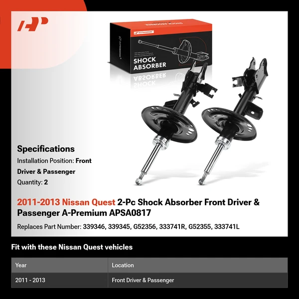 2011-2013 Nissan Quest 2-Pc Shock Absorber Front Driver & Passenger A-Premium APSA0817
