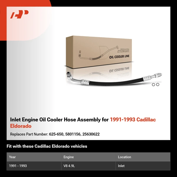 Inlet Engine Oil Cooler Hose Assembly for 1991-1993 Cadillac Eldorado
