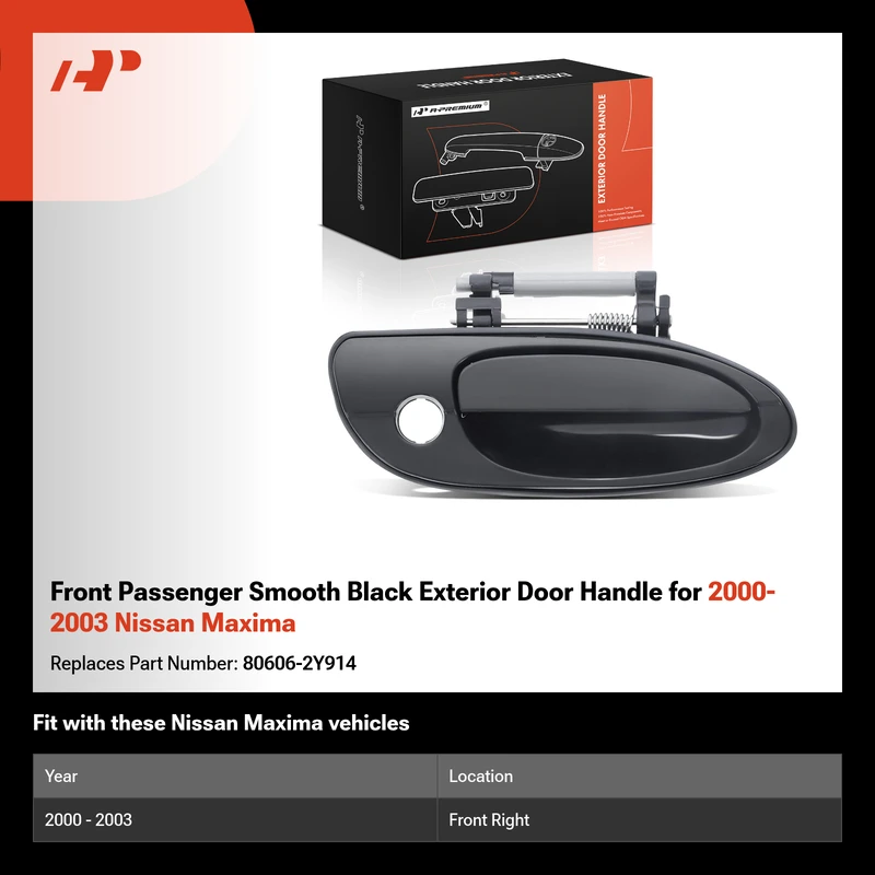 Front Passenger Smooth Black Exterior Door Handle for 2000-2003 Nissan Maxima
