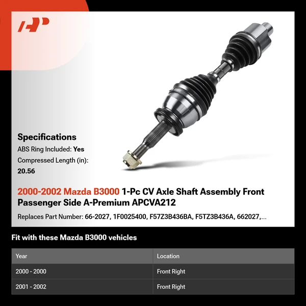 2000-2002 Mazda B3000 1-Pc CV Axle Shaft Assembly Front Passenger Side A-Premium APCVA212