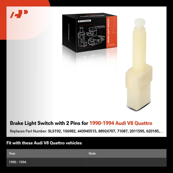 Brake Light Switch with 2 Pins for 1990-1994 Audi V8 Quattro