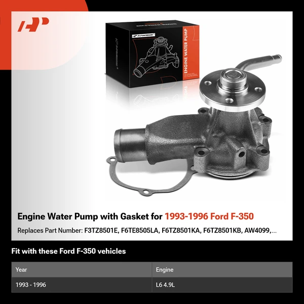 Engine Water Pump with Gasket for 1993-1996 Ford F-350