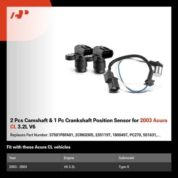 2 Pcs Camshaft & 1 Pc Crankshaft Position Sensor for 2003 Acura CL 3.2L V6