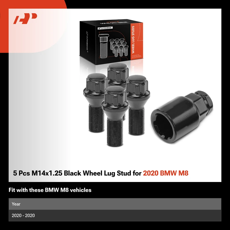 5 Pcs M14x1.25 Black Wheel Lug Stud for 2020 BMW M8