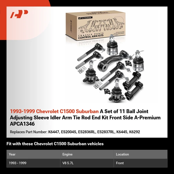 1993-1999 Chevrolet C1500 Suburban A Set of 11 Ball Joint Adjusting Sleeve Idler Arm Tie Rod End Kit Front Side A-Premium APCA1346