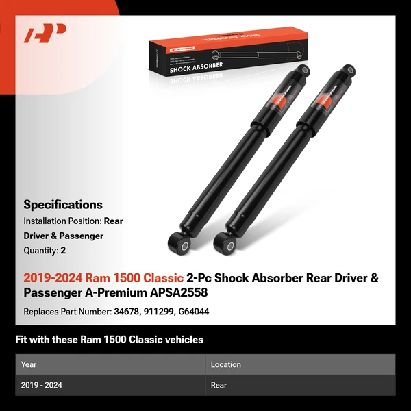 2019-2024 Ram 1500 Classic 2-Pc Shock Absorber Rear Driver & Passenger A-Premium APSA2558