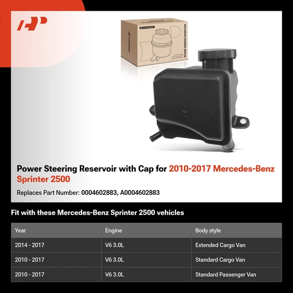 Power Steering Reservoir with Cap for 2010-2017 Mercedes-Benz Sprinter 2500