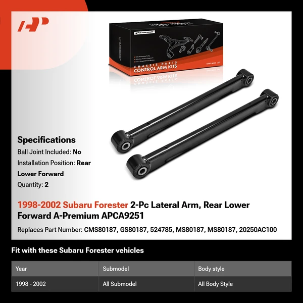 1998-2002 Subaru Forester 2-Pc Lateral Arm, Rear Lower Forward A-Premium APCA9251