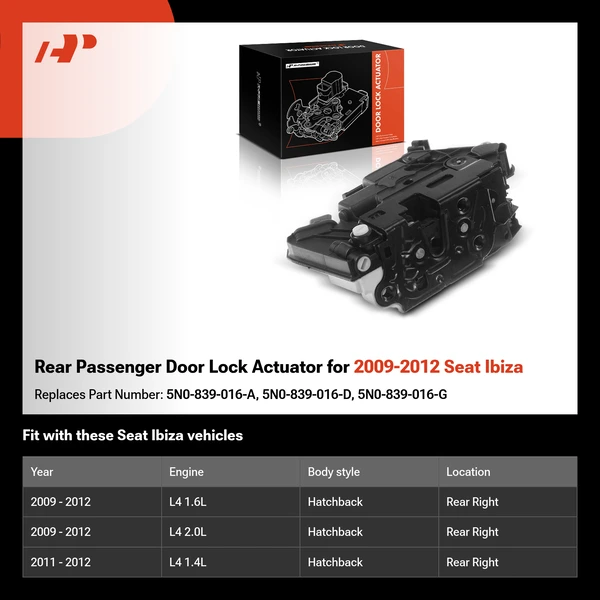 Rear Passenger Door Lock Actuator for 2009-2012 Seat Ibiza