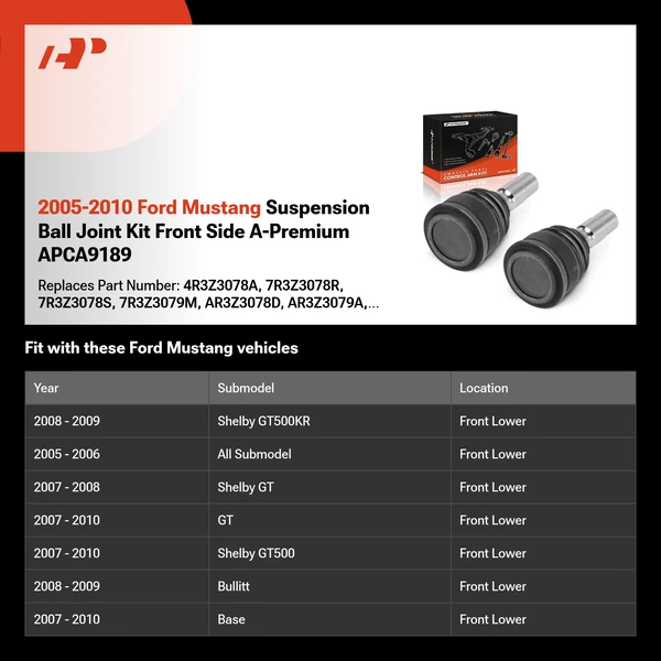 2005-2010 Ford Mustang Suspension Ball Joint Kit Front Side A-Premium APCA9189