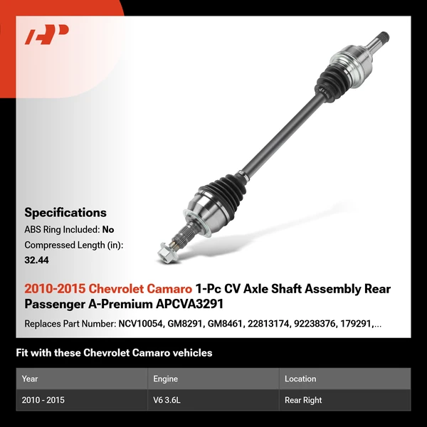 2010-2015 Chevrolet Camaro 1-Pc CV Axle Shaft Assembly Rear Passenger A-Premium APCVA3291