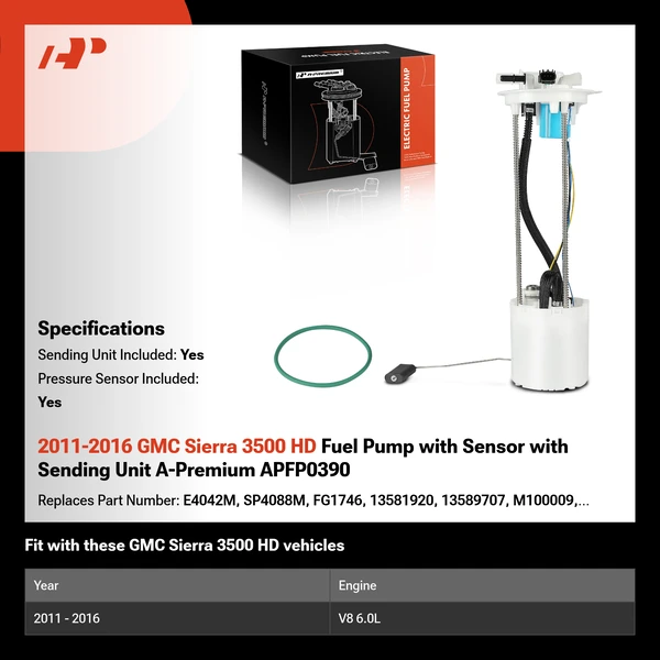 2011-2016 GMC Sierra 3500 HD Fuel Pump with Sensor with Sending Unit A-Premium APFP0390