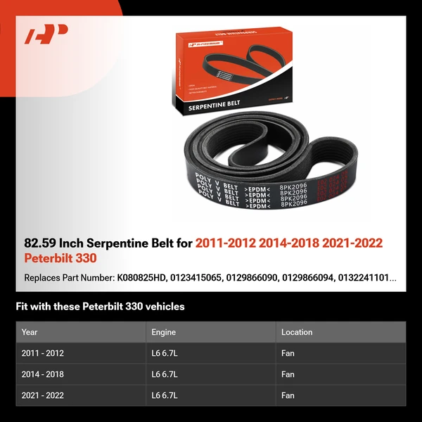 82.59 Inch Serpentine Belt for 2011-2012 2014-2018 2021-2022 Peterbilt 330
