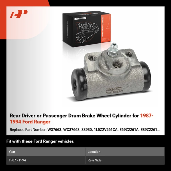 Rear Driver or Passenger Drum Brake Wheel Cylinder for 1987-1994 Ford Ranger