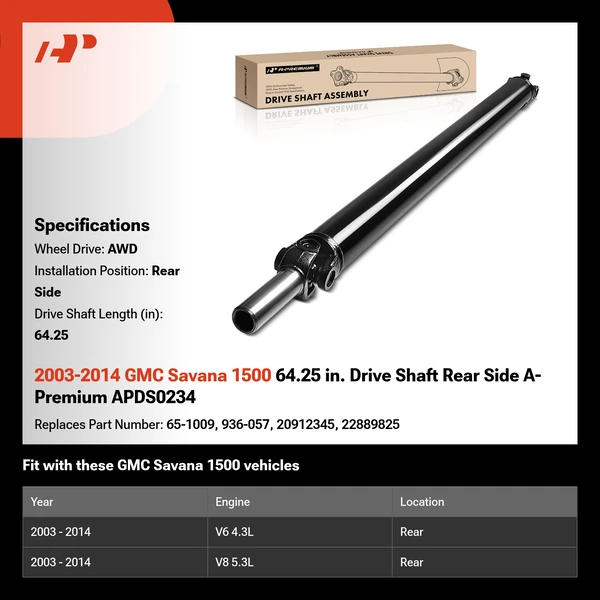 2003-2014 GMC Savana 1500 64.25 in. Drive Shaft Rear Side A-Premium APDS0234