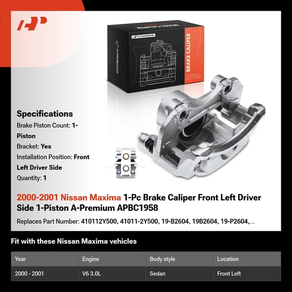 2000-2001 Nissan Maxima 1-Pc Brake Caliper Front Left Driver Side 1-Piston A-Premium APBC1958