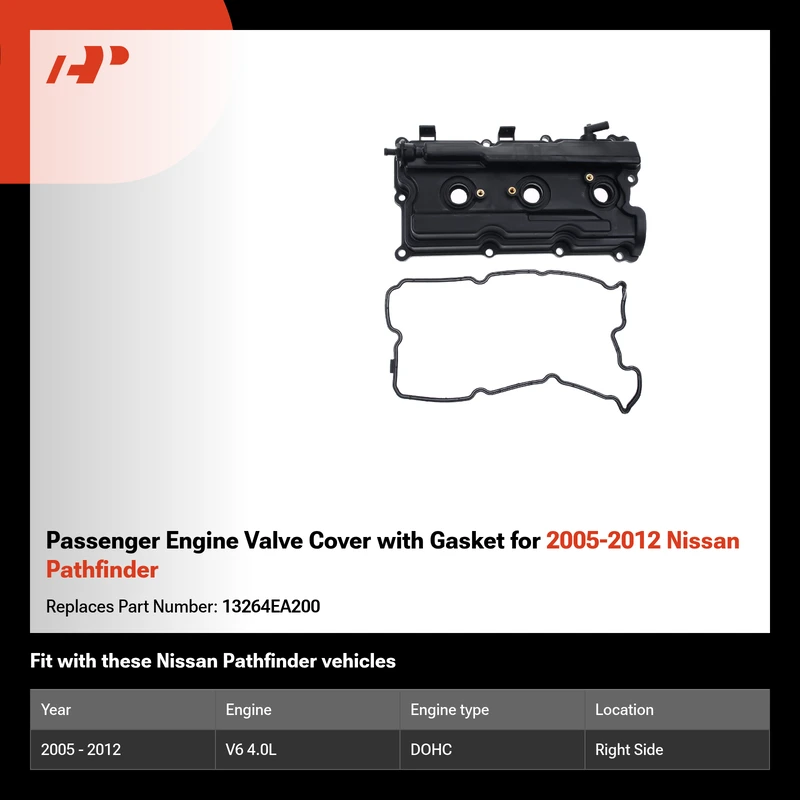 Passenger Engine Valve Cover with Gasket for 2005-2012 Nissan Pathfinder