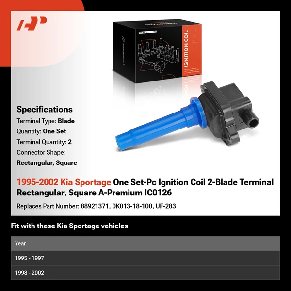 1995-2002 Kia Sportage One Set-Pc Ignition Coil 2-Blade Terminal Rectangular, Square A-Premium IC0126