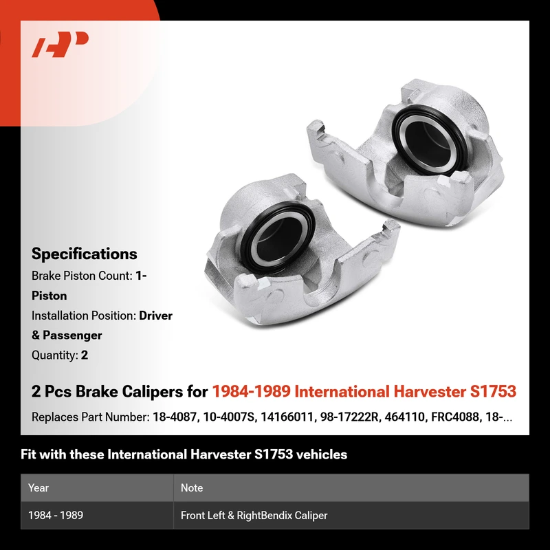 2 Pcs Brake Calipers for 1984-1989 International Harvester S1753