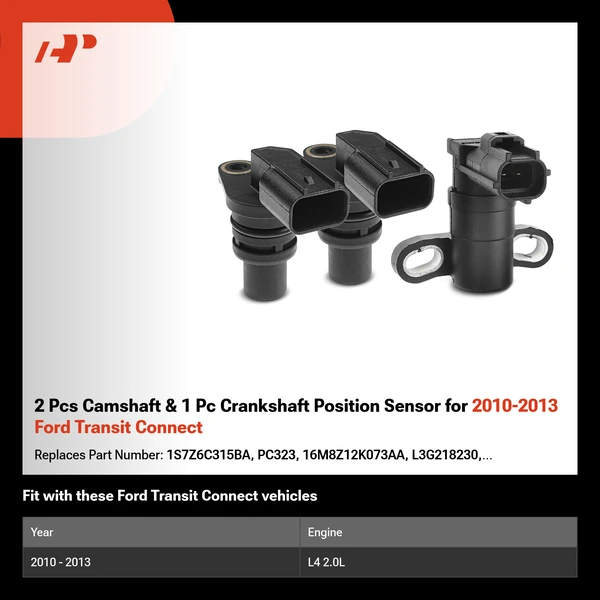 2 Pcs Camshaft & 1 Pc Crankshaft Position Sensor for 2010-2013 Ford Transit Connect