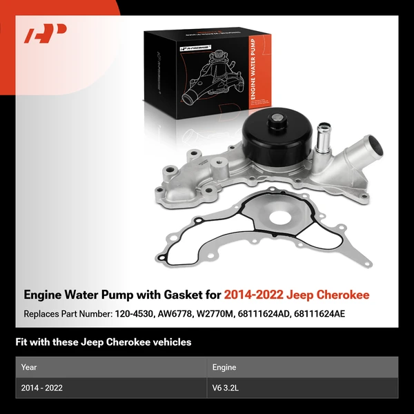 Engine Water Pump with Gasket for 2014-2022 Jeep Cherokee