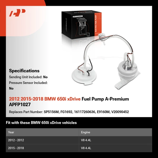 2012 2015-2018 BMW 650i xDrive Fuel Pump A-Premium APFP1027