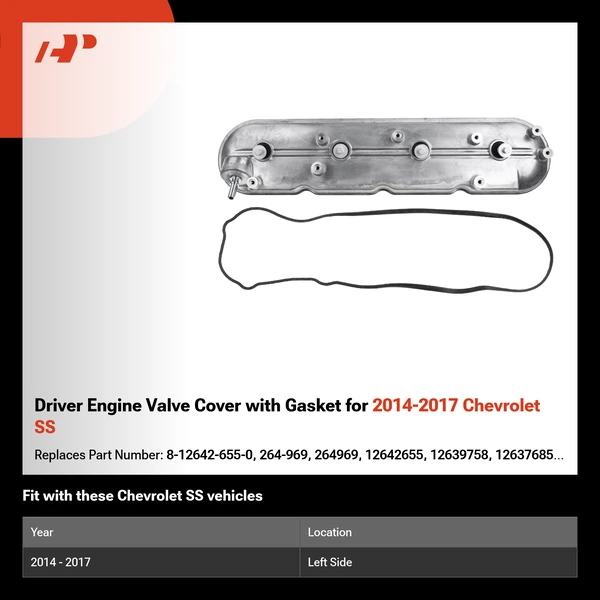 Driver Engine Valve Cover with Gasket for 2014-2017 Chevrolet SS