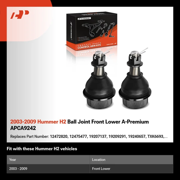 2003-2009 Hummer H2 Ball Joint Front Lower A-Premium APCA9242