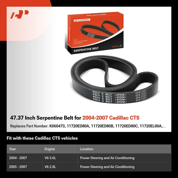 47.37 Inch Serpentine Belt for 2004-2007 Cadillac CTS