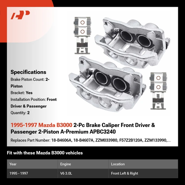 1995-1997 Mazda B3000 2-Pc Brake Caliper Front Driver & Passenger 2-Piston A-Premium APBC3240