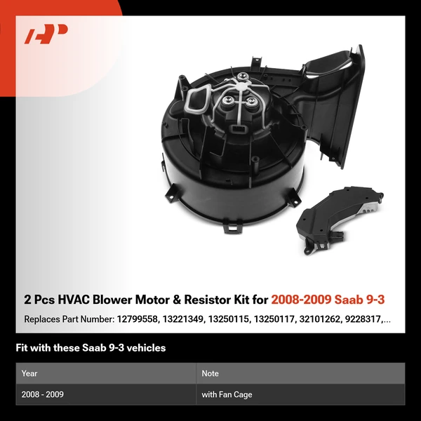 2 Pcs HVAC Blower Motor & Resistor Kit for 2008-2009 Saab 9-3