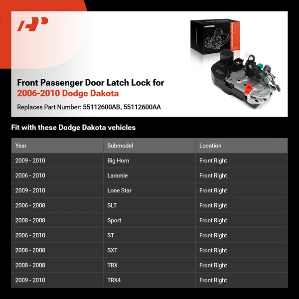Front Passenger Door Latch Lock for 2006-2010 Dodge Dakota