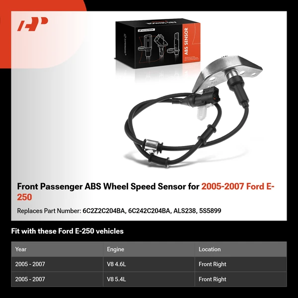Front Passenger ABS Wheel Speed Sensor for 2005-2007 Ford E-250
