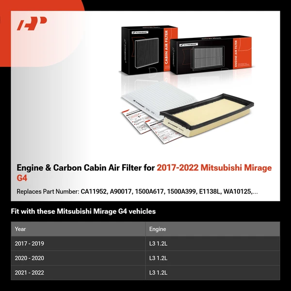 Engine & Carbon Cabin Air Filter for 2017-2022 Mitsubishi Mirage G4