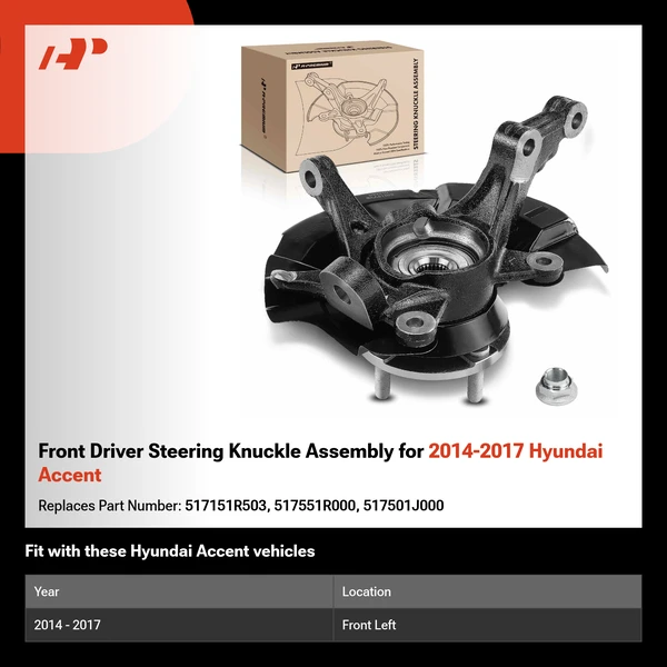 Front Driver Steering Knuckle Assembly for 2014-2017 Hyundai Accent