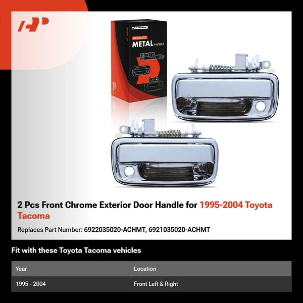 2 Pcs Front Chrome Exterior Door Handle for 1995-2004 Toyota Tacoma
