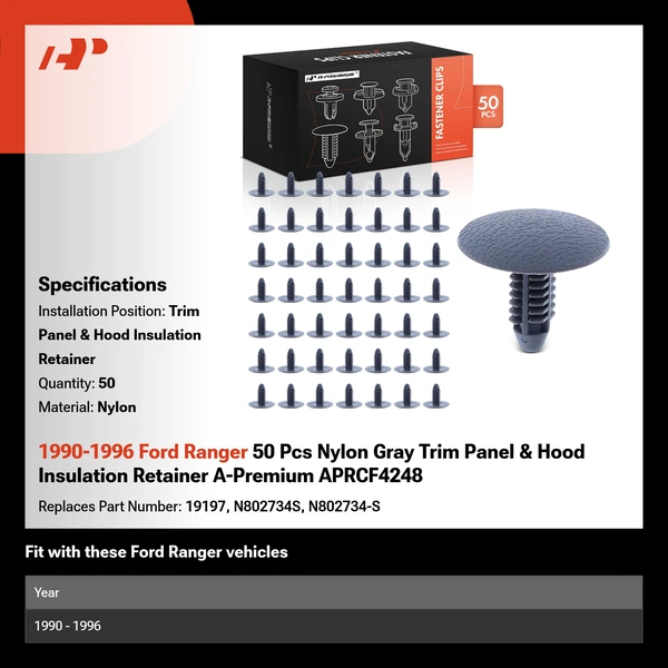1990-1996 Ford Ranger 50 Pcs Nylon Gray Trim Panel & Hood Insulation Retainer A-Premium APRCF4248