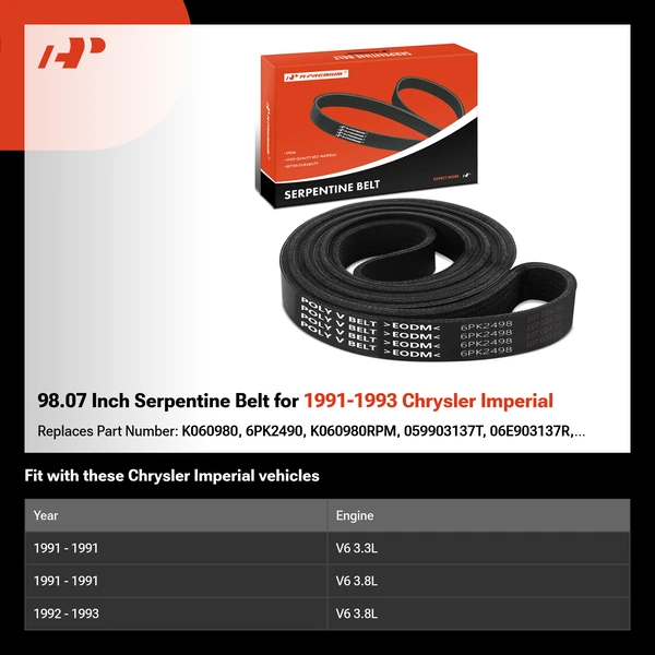 98.07 Inch Serpentine Belt for 1991-1993 Chrysler Imperial