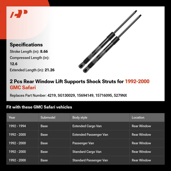 2 Pcs Rear Window Lift Supports Shock Struts for 1992-2000 GMC Safari