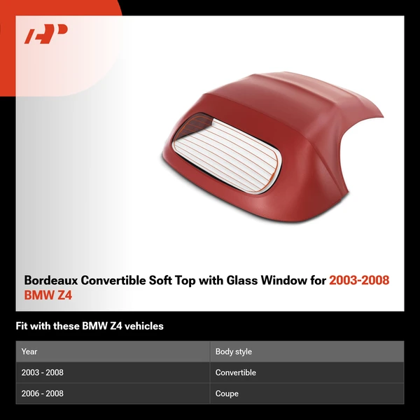 Bordeaux Convertible Soft Top with Glass Window for 2003-2008 BMW Z4